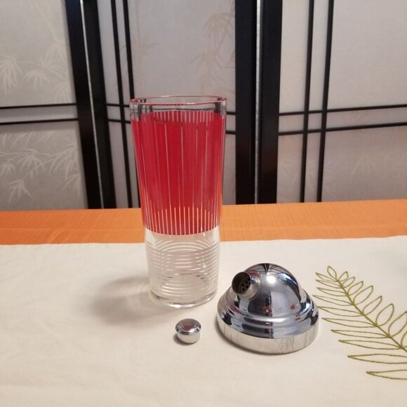 Art Deco 1930s Glass Martini / Cocktail Shaker w/ Chrome Top & Stopper - 11" - Picture 3 of 3